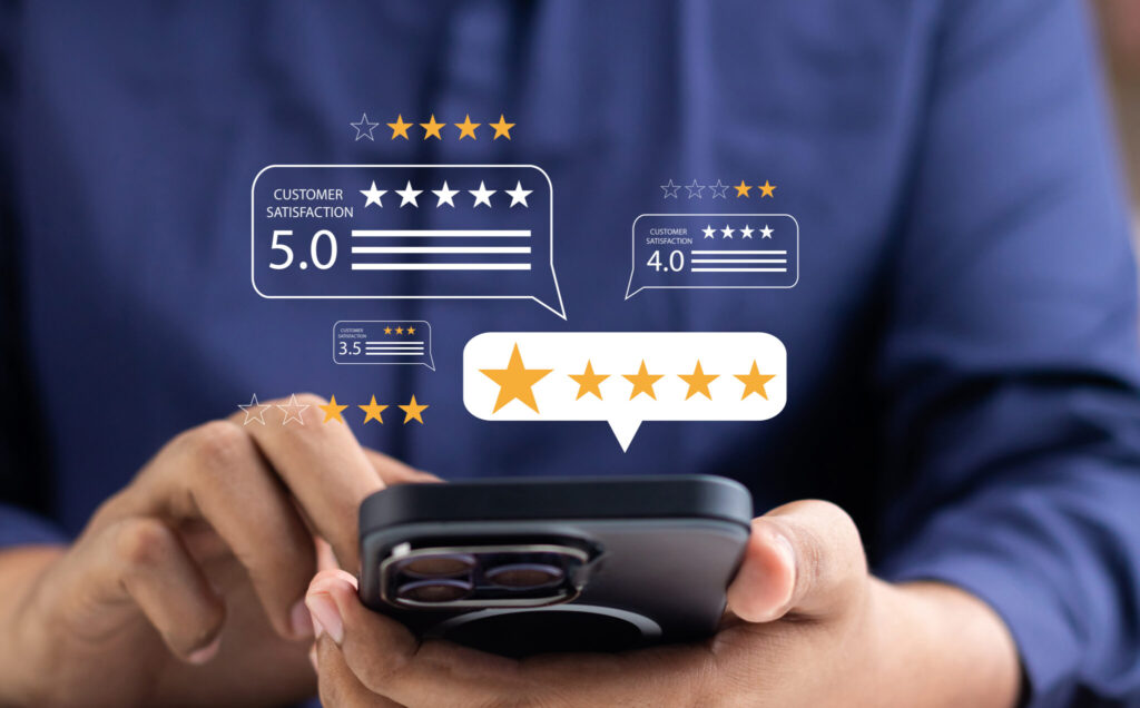 Online customer satisfaction Survey service concept, client rate service from experience in application,Consumer give five-Stars and feedback review for quality, Business reputation ranking from buyer top video production companies video production company video production services lifi media production