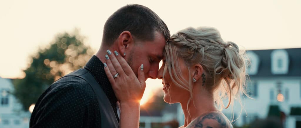 Wedding photography bride and groom sunset